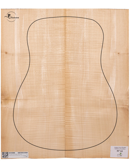 Jeu Érable Ondé guitare acoustique MB Exclusive N°2, vue de dessus — Maderas Barber
