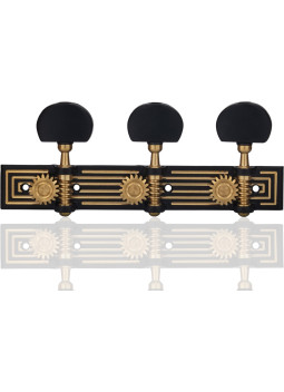 Clavijero Aparicio Teruel Negro-Oro/Negro — vista frontal, placa negra con grabado dorado y tres palometas negras