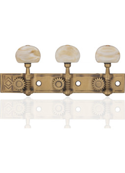 Tuners Aparicio Coruña bronzo/avorio — vista frontale, piastra bronzo con motivo a rombi e tre chiavi color avorio
