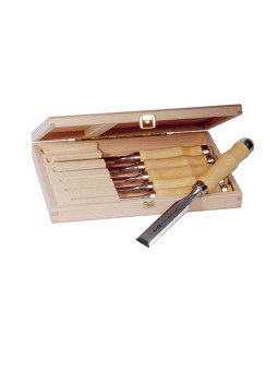 Jeu de 6 burins de 6, 10, 12, 16, 20, y 26 mm dans une boîte en bois Pfeil