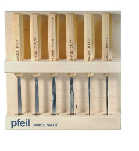 Pfeil 6 Initation Gouges Set in a wood showcase | Maderas Barber