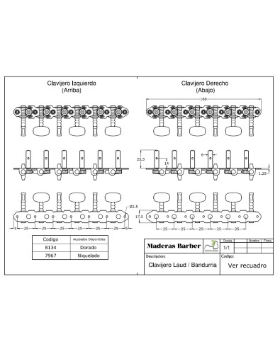42.09.H/P (6+6) Nickel Machine Head for Bandurria 2