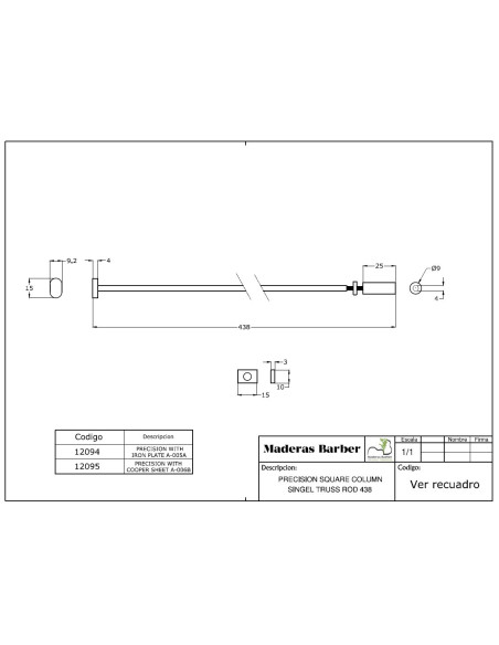 438 mm single-action cooper sheet truss rod