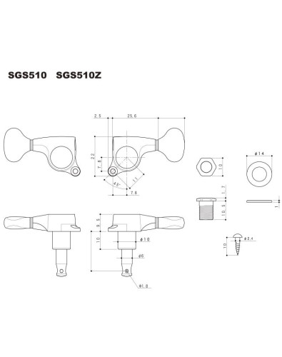 Gotoh® Machine Head 6 in-line  Chrome SGS510Z/S5-LC 2