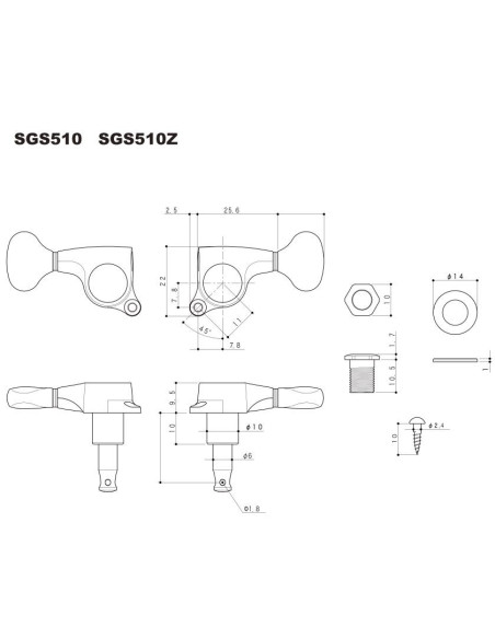 Gotoh® Machine Head 6 in-line  Chrome SGS510Z/S5-LC