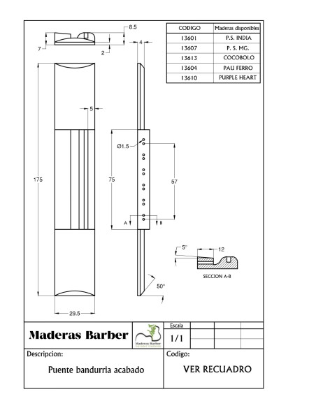 Puente Cocobolo Acabado Bandurria