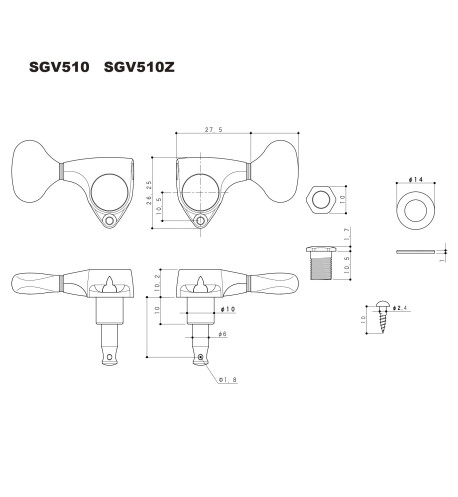 Clavijero Gotoh para guitarra eléctrica y acústica con engranages 1:21