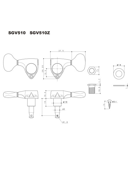 Clavijero Gotoh para guitarra eléctrica y acústica con engranages 1:21