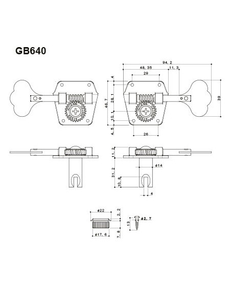 El clavijero para bajo eléctrico Gotoh pertenece a la serie RES-O-LITE, que utiliza la inyección especial "Duraluminio".