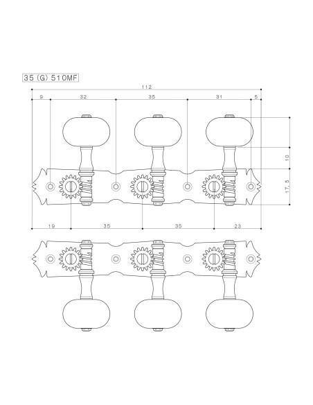 The Gotoh 35ARB510MF-BB–XG classical guitar machine head belongs to the regular series of classical guitar machine heads