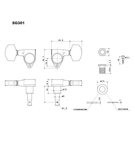 Gotoh machine head for acoustic and electric guitar SG301/AB20-LRC