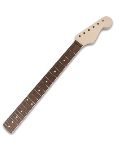 The neck is made of maple, a wood that is characterized as a hard, durable wood