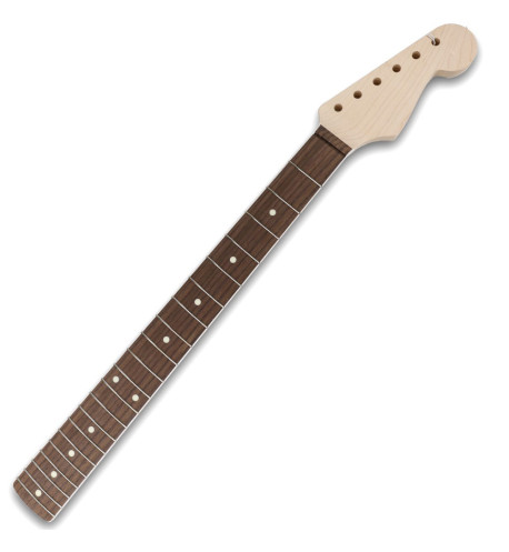 The neck is made of maple, a wood that is characterized as a hard, durable wood