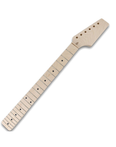The neck is made of maple, a wood that is characterized as a hard, durable wood
