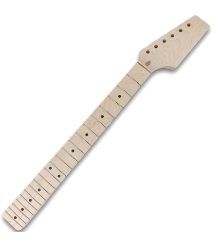 The neck is made of maple, a wood that is characterized as a hard, durable wood