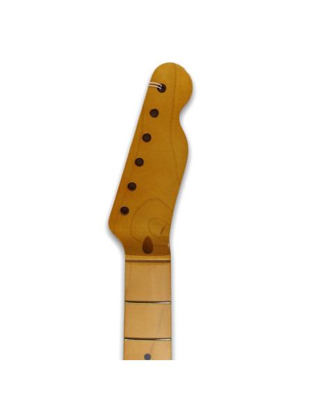 The neck is made of maple, a wood that is characterized as a hard, durable wood