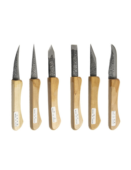 Este set de 6 cuchillos japoneses es esencial para cualquier luthier o artesano que trabaje la madera.