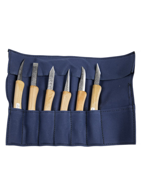 Japanese Kogatana wood carving knife set w/ roll-up bag, set of 6