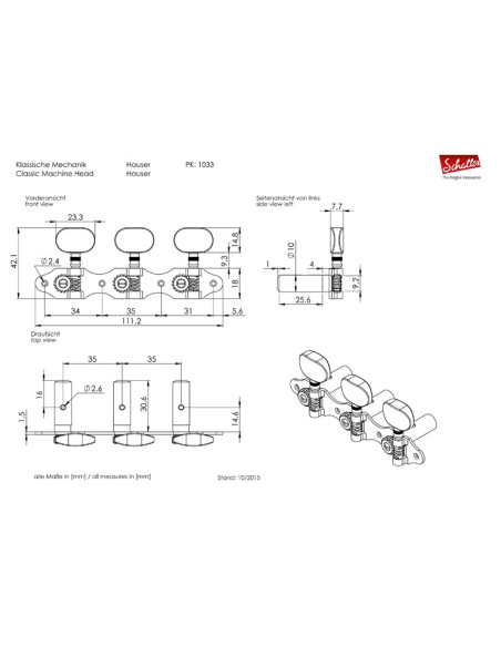 Guitar Classical Machine Head dimensions