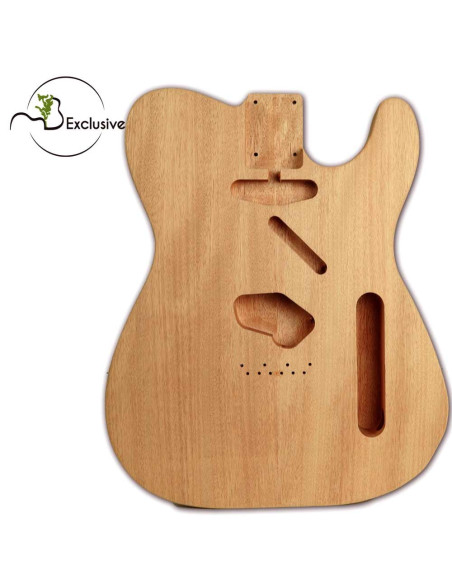 Cuerpo tipo Telecaster en Okume FSC, vista frontal — Maderas Barber
