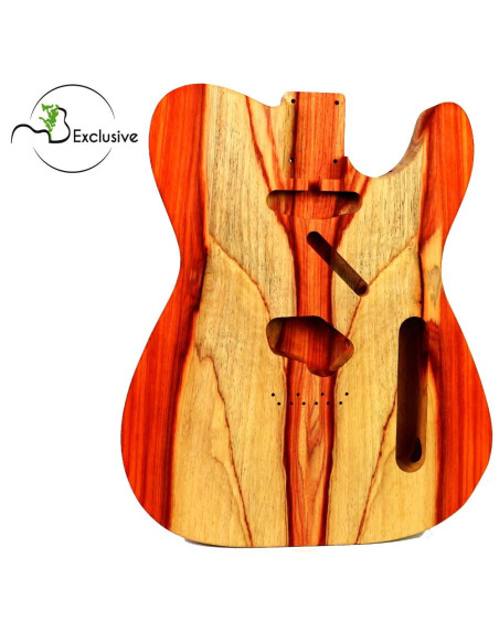 Cuerpo tipo Telecaster en Palo Rojo Bariolé, vista frontal — Maderas Barber