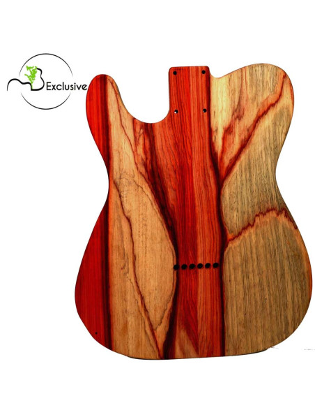 Cuerpo tipo Telecaster en Palo Rojo Bariolé, vista trasera — Maderas Barber