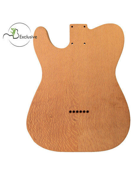Cuerpo tipo Telecaster en Brazilian Lacewood, vista trasera con ferrules — Maderas Barber