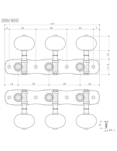 Clavijero Gotoh Guitarra Clásica Latón 35ARB1800/2W-SB