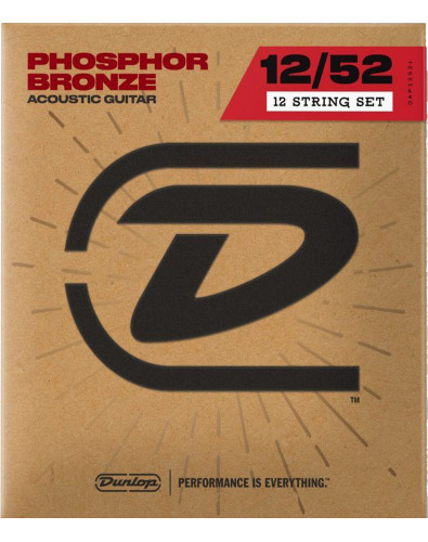 Juego Cuerdas Dunlop Phosphor Bronze 92/8 Medium 12-52 acústica 12 cuerdas