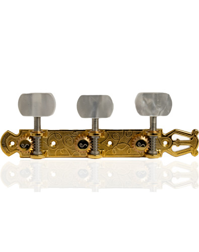 Clavijero Schaller GrandTune Classic Lyra Oro Satinado con Palometa Blanca y Poste Blanco