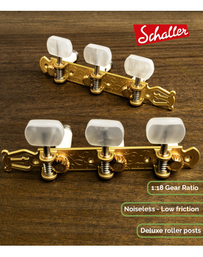 Clavijero Schaller GrandTune Classic Lyra Oro Satinado con Palometa Blanca y Poste Blanco Deluxe 2
