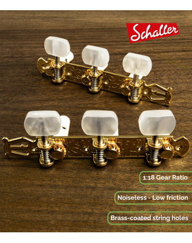 Clavijero Schaller GrandTune Classic Lyra Oro Satinado con Palometa Blanca y Poste Blanco 2