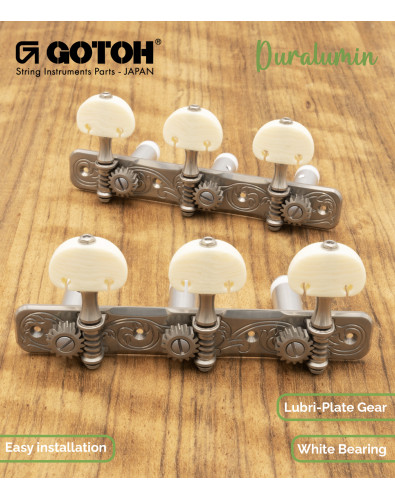 Gotoh Mécanique Guitare Classique Nickel avec Boutons Couleur Ivoire et Tige Aluminum 35AR510AM/KM-XN 2