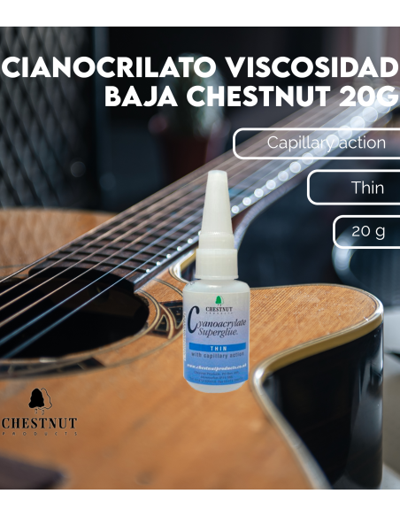 Características Cianocrilato viscosidad baja (20g)