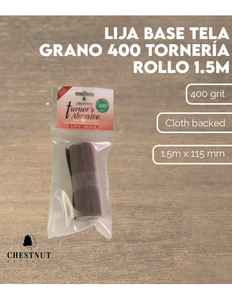 Características Lija Base Tela de Grano 400 - Tornería, Rollo 1.5m