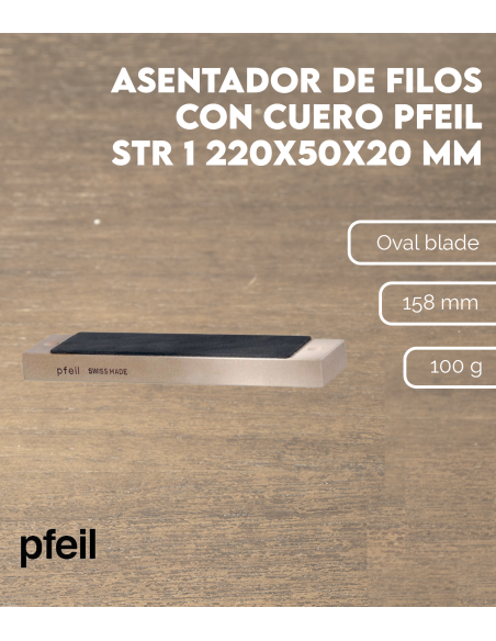 Características Asentador de filos con cuero Pfeil StR 1 (220x50x20 mm)