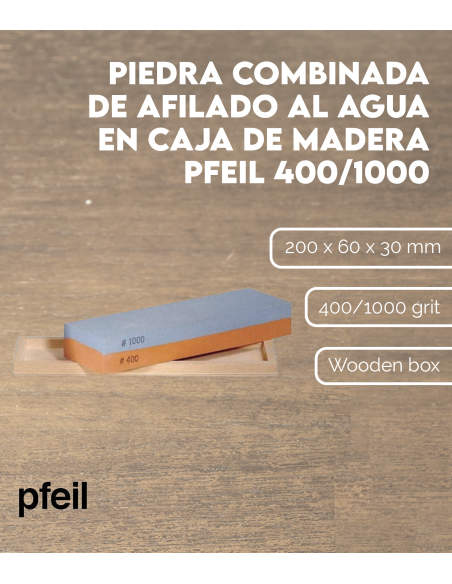 Características Piedra combinada de afilado al agua en caja de madera