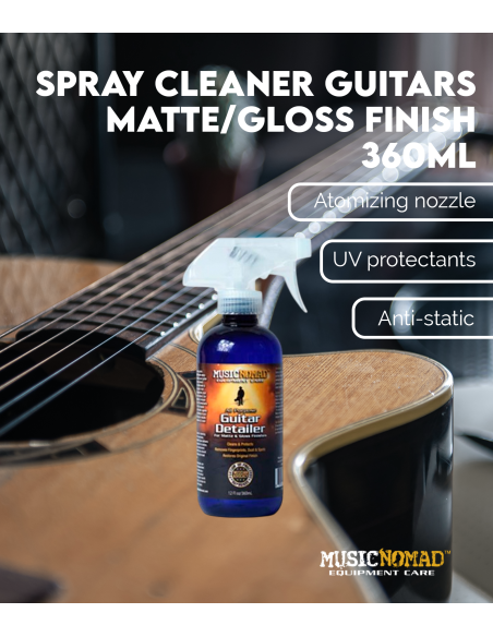 Características Limpiador en spray para guitarras acabado mate / brillo 360ml