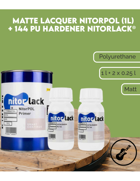 Características Laca Mate NITORPOL (1l) +  Endurecedor PU 144 NITORLACK® (2x0,25l)