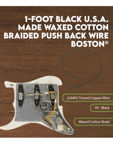 Cable con trenzado de algodón negro encerado de 1 pie Boston® 2