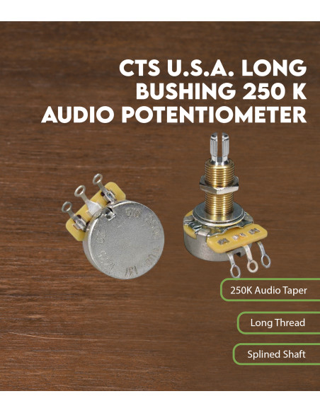 Características Potenciómetro de audio CTS USA 250 K casquillo largo