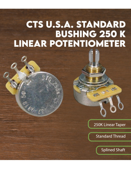 Características Potenciómetro lineal CTS USA 250 K casquillo estándar