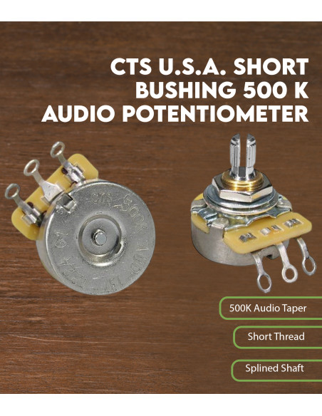 Características Potenciómetro de audio CTS USA 500 K casquillo corto