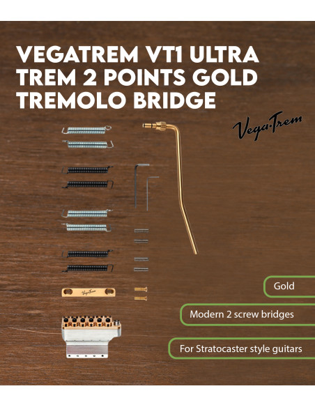 Características Puente Trémolo Vega-Trem VT1 Ultra Trem 2 pivotes Oro