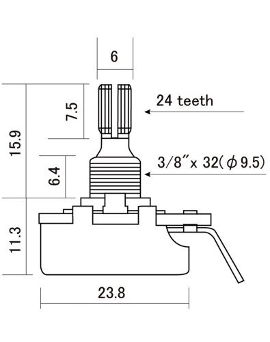Potentiomètre Audio CTS 250 K à Filetage Court et Axe Moleté 2