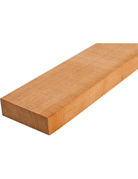 Torrefied Hard Maple neck blank for electric bass, close-up view showing grain and natural roasted colour