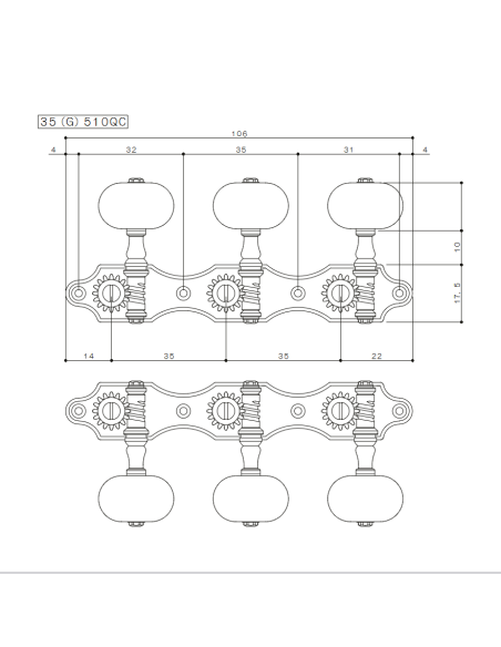 Clavijero Gotoh 35G510QC plano medidas placa y ejes