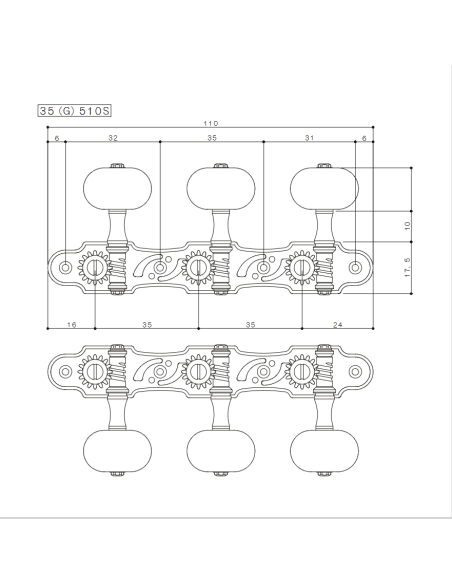 Clavijero Gotoh 35G510S plano medidas placa y ejes
