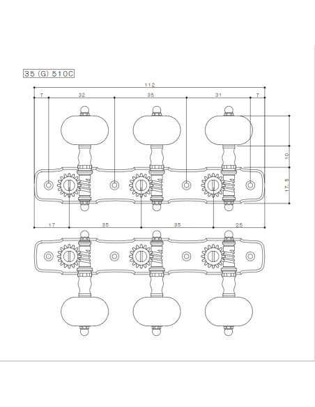 Mécaniques Gotoh 35G510C plan dimensions plaque et entraxe
