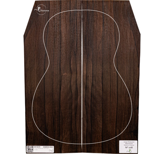 Juego Malaysian Blackwood guitarra clásica MB Exclusive Nº108, vista cenital — Maderas Barber